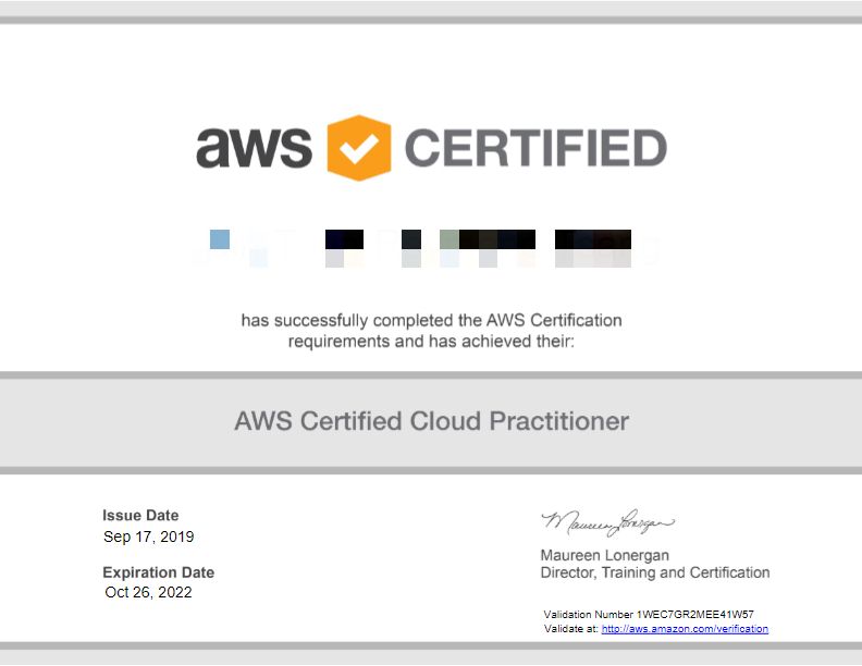 AWS Certified Cloud Practitioner certificate