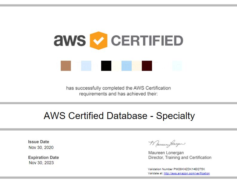 AWS Certified Database - Specialty certificate