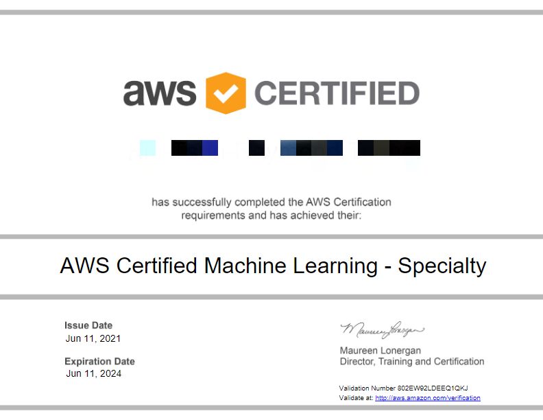 AWS Certified Machine Learning - Specialty certificate