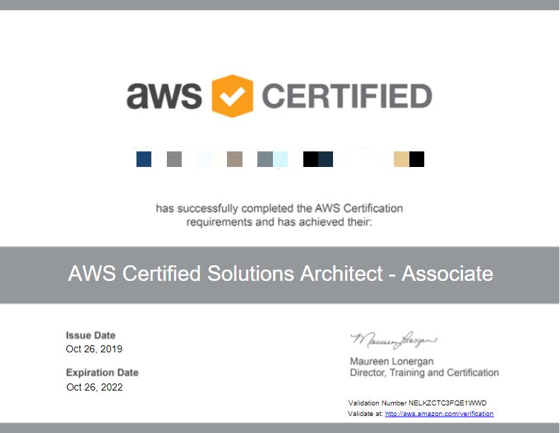 AWS Certified Solutions Architect - Associate certificate